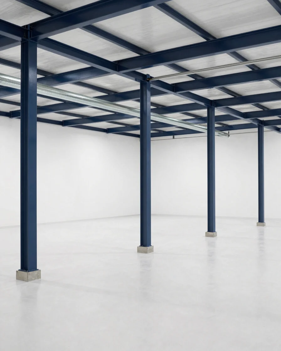 Wide panoramic view inside a modern, clean industrial facility wi